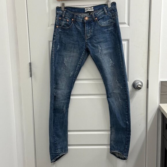 One Teaspoon Hoodlums Low Rise Bowed Leg Curved Raw Hem size 28 - Picture 1 of 4